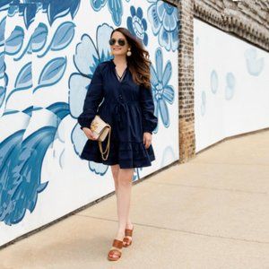 VERONICA BEARD Danica Long Sleeve Cotton Dress in Navy